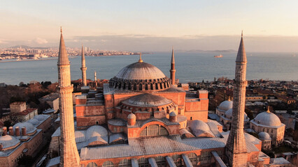 Hagia Sophia Grand Mosque (Ayasofya Camii), Istanbul, Turkey. aerial view of hagia sophia mosque