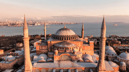 Hagia Sophia Grand Mosque (Ayasofya Camii), Istanbul, Turkey. aerial view of hagia sophia mosque
