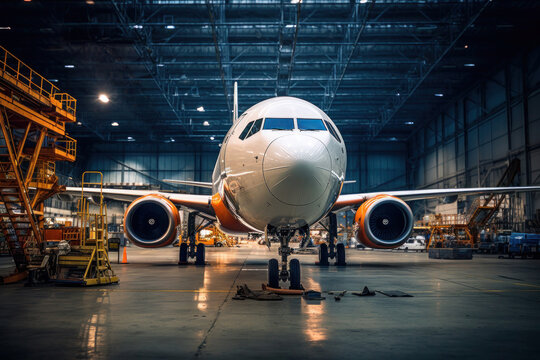 Maintenance Of Aircraft In Hangar. Checking System And Replacement Of Spare Parts For Safe Flights