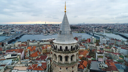 Fototapeta premium Aerial view galata tower with Golden Horn istanbul. aerial view of istanbul city 