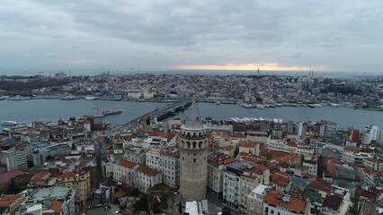 Obraz premium Aerial view galata tower with Golden Horn istanbul. aerial view of istanbul city 