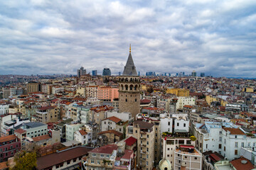 Obraz premium Aerial view galata tower with Golden Horn istanbul. aerial view of istanbul city 
