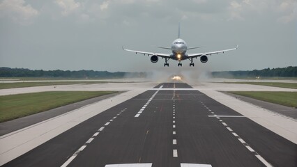 Airplane landing/taking off at airport exterior 