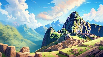 Machu Picchu Cartoon Wallpaper - obrazy, fototapety, plakaty