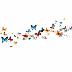 Butterflies fly in different shapes and colors, in the style of motion blur panorama