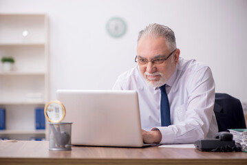 Old male employee working in the office