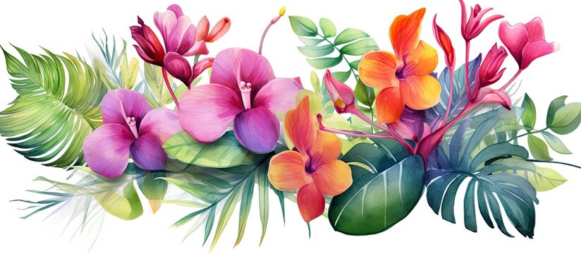 Watercolor style isolated tropical plants Aquarelle wildflowers for decoration texture or framing purposes