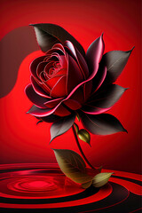bright drawing of a red rose close-up on a red background, congratulations, background