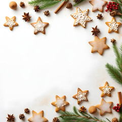 Fototapeta na wymiar Christmas cookies and spices. Minimal white background