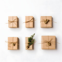 Set of gift boxes with ribbons. Minimal art.