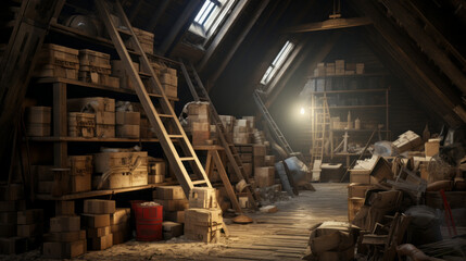 An old attic is filled with dusty boxes and forgotten memories