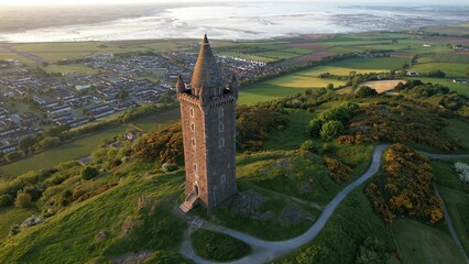 Aerial shot of the Scrabo Tower in Northern Ireland.