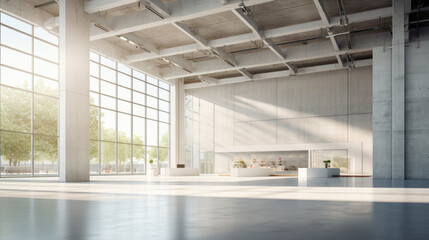 Obraz premium an open space with a concrete floor and white walls and tall windows all around the room and letting in plenty of natural light