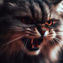 Angry cat closeup. The cat growls