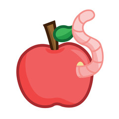 Animated red apple with a worm. Vector illustration.