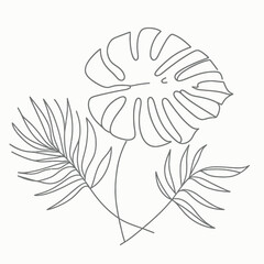 Abstract one line art leaf. Botanical prints boho vector set for wall art . Bohemian style with line art foliage. Minimalist abstract plant branch art boho design for cover, poster