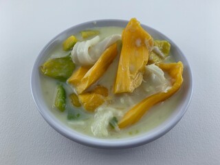 Traditional Indonesian dessert made from jackfruit, coconut, avocado, milk and sugar. In Indonesia it is called es teler