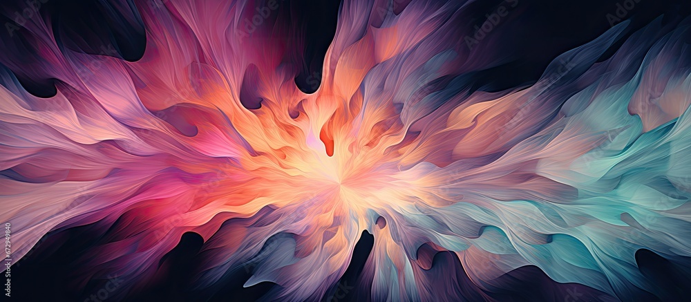 Poster create decorative kaleidoscope shapes by smoothly spreading abstract paint with a brush