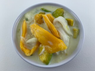Traditional Indonesian dessert made from jackfruit, coconut, avocado, milk and sugar. In Indonesia it is called es teler