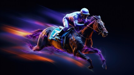 Jockey riding a race horse illustration, racing fast in seamless pattern in the style of light trails, Generative Ai 