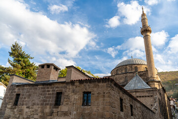 Fototapeta premium The famous historical Mosque (Mevlevi Türbe Cami) and Minaret. Afyonkarahisar, Afyon, Turkey
