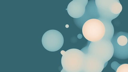 Abstract 3d fluid metaball shape with light green balls. Synthwave liquid pastel organic droplets with gradient color.