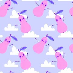 Cartoon kawaii fruit seamless pears pattern for wrapping paper and fabrics and linens and kids accessories
