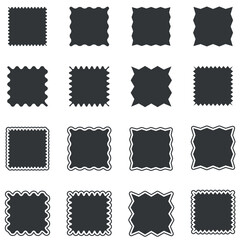 Big set of vector squares, squares stickers icons with and without outline. Black stickers on white. Simple vintage flat style labels, stickers. Design elements. 