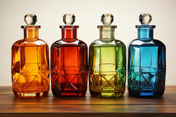 Obraz na płótnie Canvas Abstract geometric glass crystal bottles containers. Drawing painting oil water color graphic