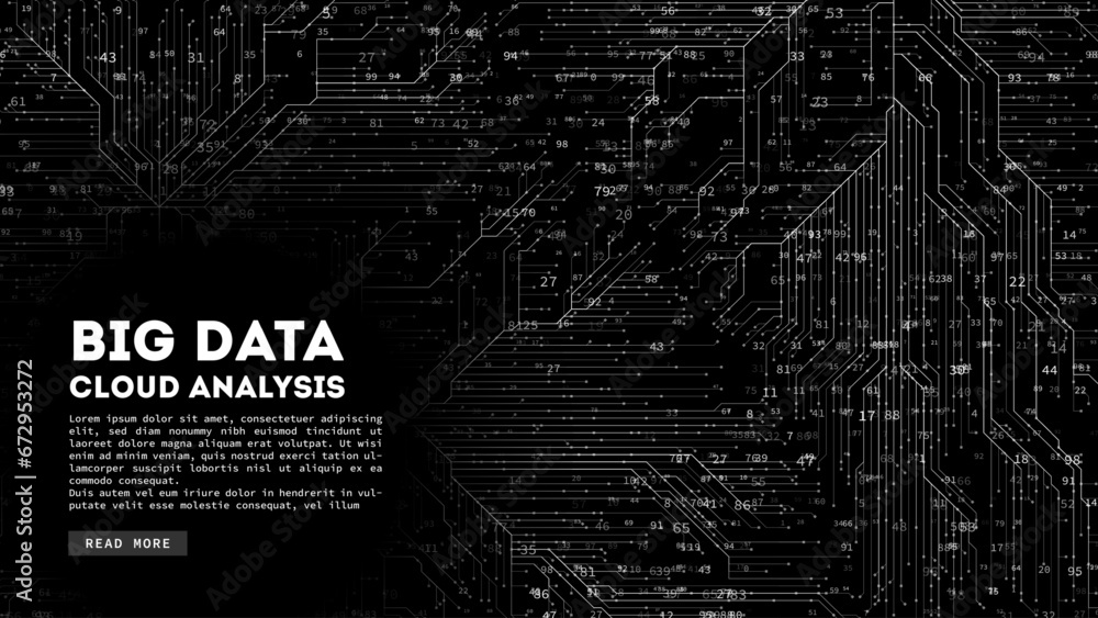 Poster Big Data cloud computing. Blockchain visualiztion. Social network information complexity.