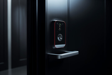 The Access control systems, fingerprint reader on a black door