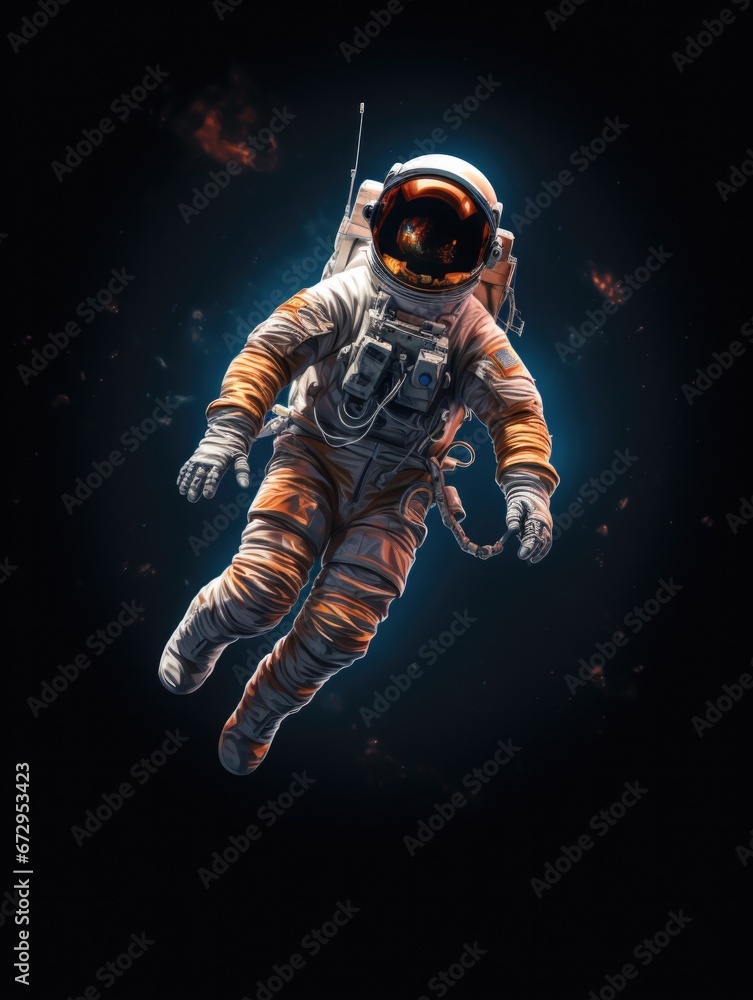 Aufkleber an astronaut floating through the air in space. generative ai.