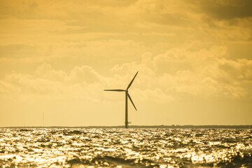 Wind turbines farm in Baltic Sea, Denmark