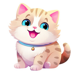 Fototapeta premium Cute and happy orange and white cat with blue eyes and blue collar