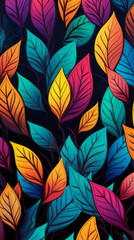 Fototapeta na wymiar Leaves Colorful modern hand drawn trendy abstract pattern