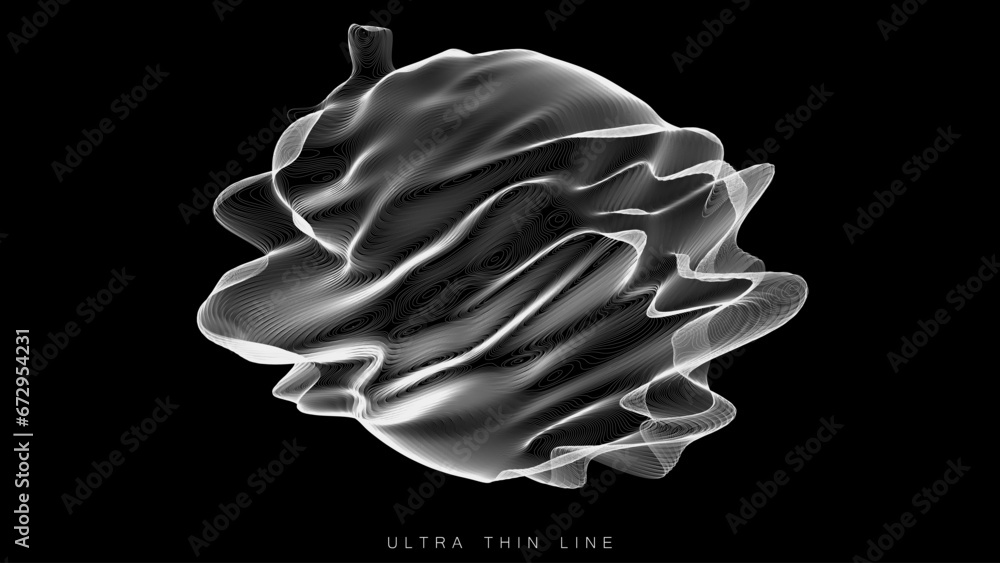 Poster distorted line spheres. vector thin line glitch geometry.