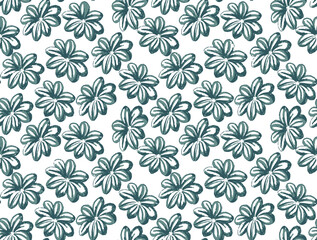 Dark green floral seamless pattern  isolated on white background raster illustration, can be used for textile.