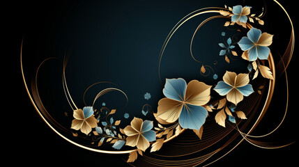 an abstract floral wreath background, in the style of light sky-blue and dark gold