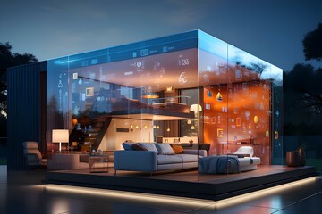 Inside a minimalist smart home, interconnected devices create a seamless and stylish interior, generative AI