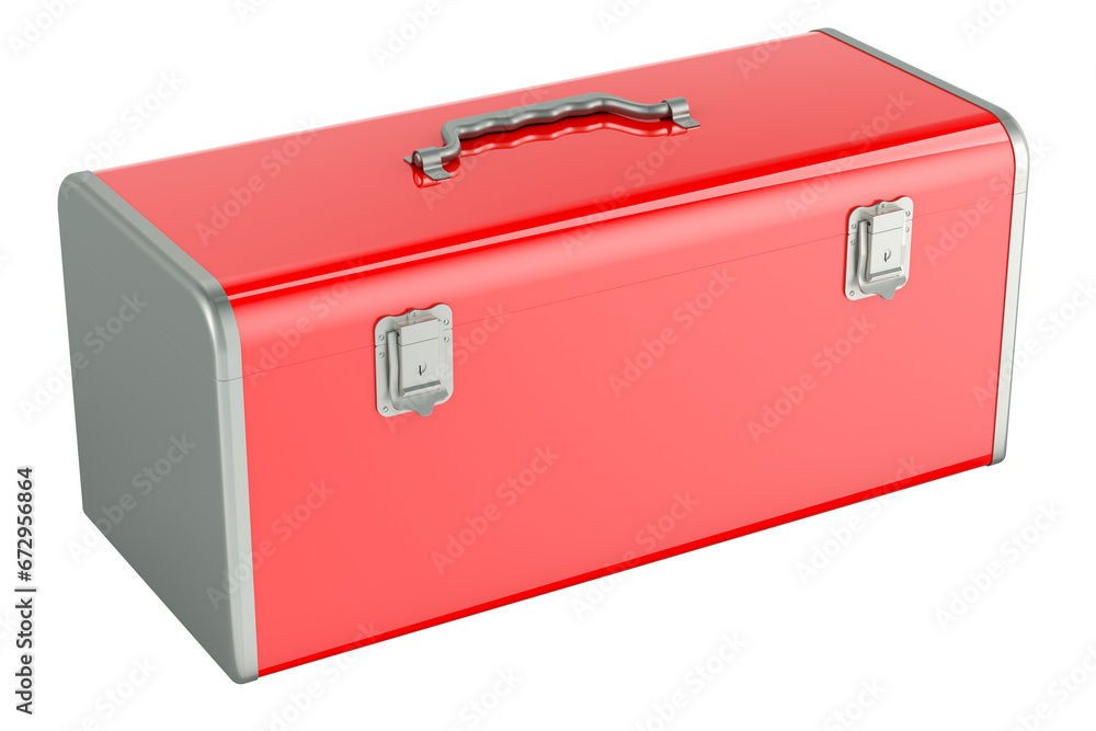 Poster metallic tool box, tool organizer box. 3d rendering isolated on transparent background