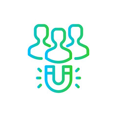 Magnet user marketing icon with blue and green gradient outline style. user, business, customer, marketing, magnet, social, client. Vector Illustration