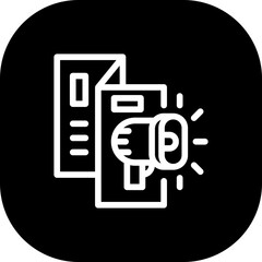 Brochure marketing icon with black filled line outline style. cover, layout, presentation, flyer, booklet, template, design. Vector Illustration