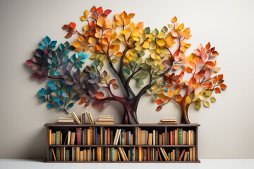 International literacy day concept with tree with books like leaves. Literacy, education