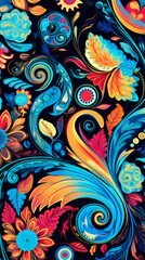 Paisley-Style Colorful Modern Hand-Drawn Trendy Abstract Pattern 