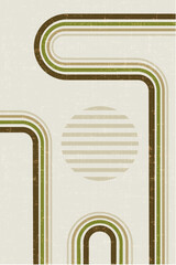 Bauhaus wall art, beige and green color, simple line wall decoration