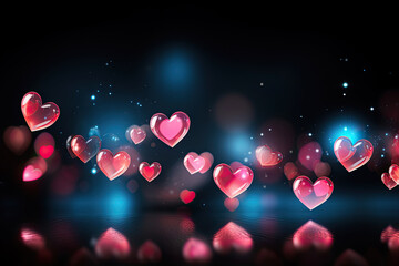 Hearts bloom on a dark background, in the style of captivating light effects