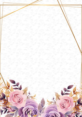 Pink white and purple violet wreath background invitation template with flora and flower