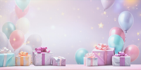 Celebration Birthday Background with Parcels Wallpaper Gift Invitation Card Pastel Colors