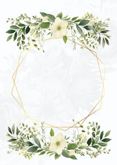 White and green modern wreath background invitation frame with flora and flower