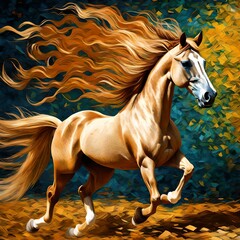 Obraz na płótnie Canvas beautiful horse running in a vogue cover, van gogh style